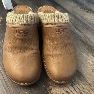 UGG Women’s Brown Leather Slip-On Clogs